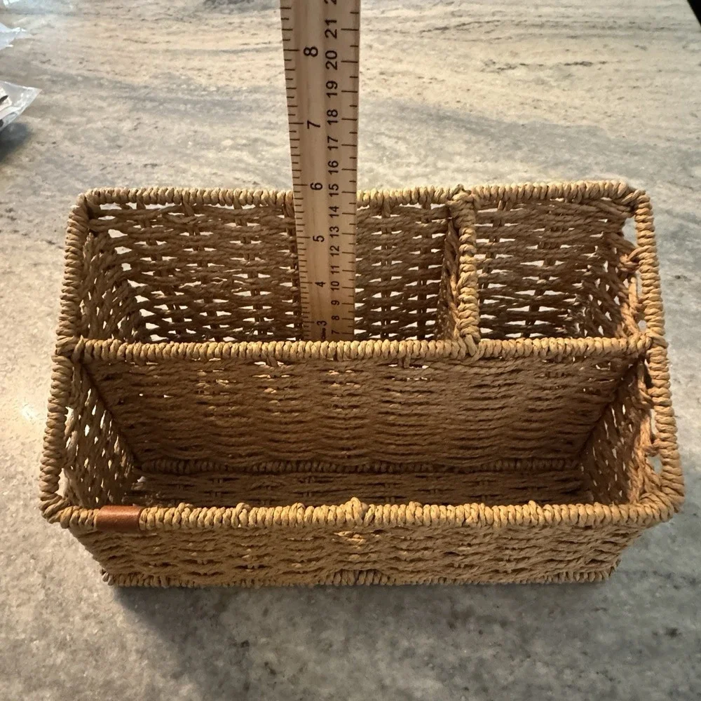 Wicker Basket Organizer Mail Stationary Holder Rectangle Divider Farmhouse